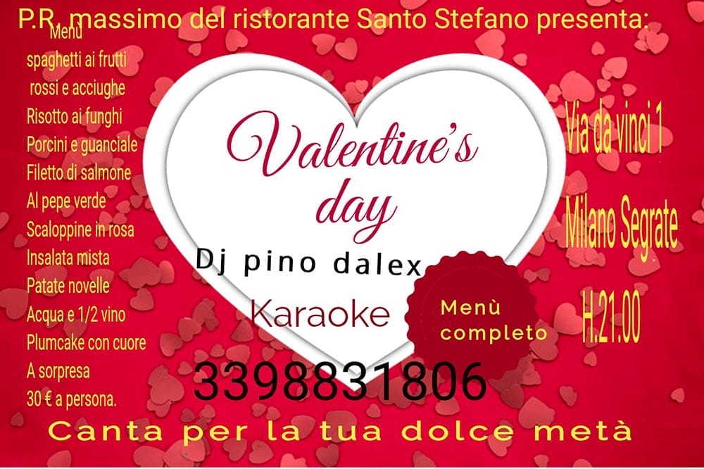 Cena di San Valentino 2025 al Ristorante Santo Stefano di Segrate